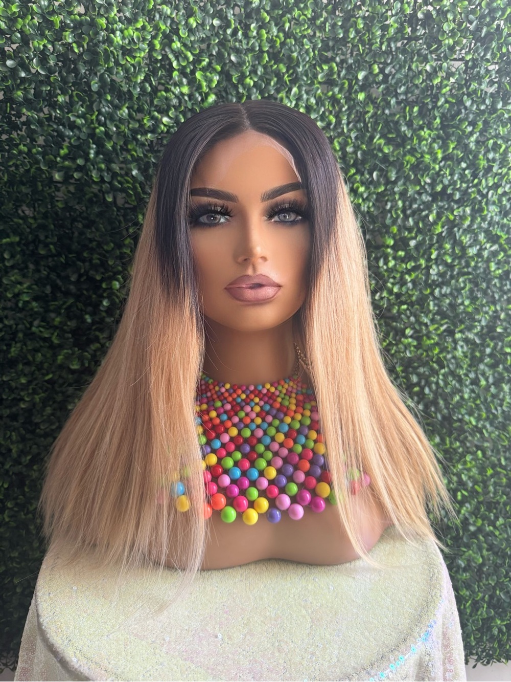 Ombre Straight Lace Front Wig - Blonde with Dark Roots